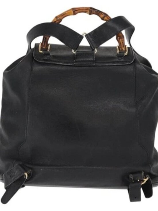 GUCCI Bamboo Backpack Leather Black Gold 003 main image 6